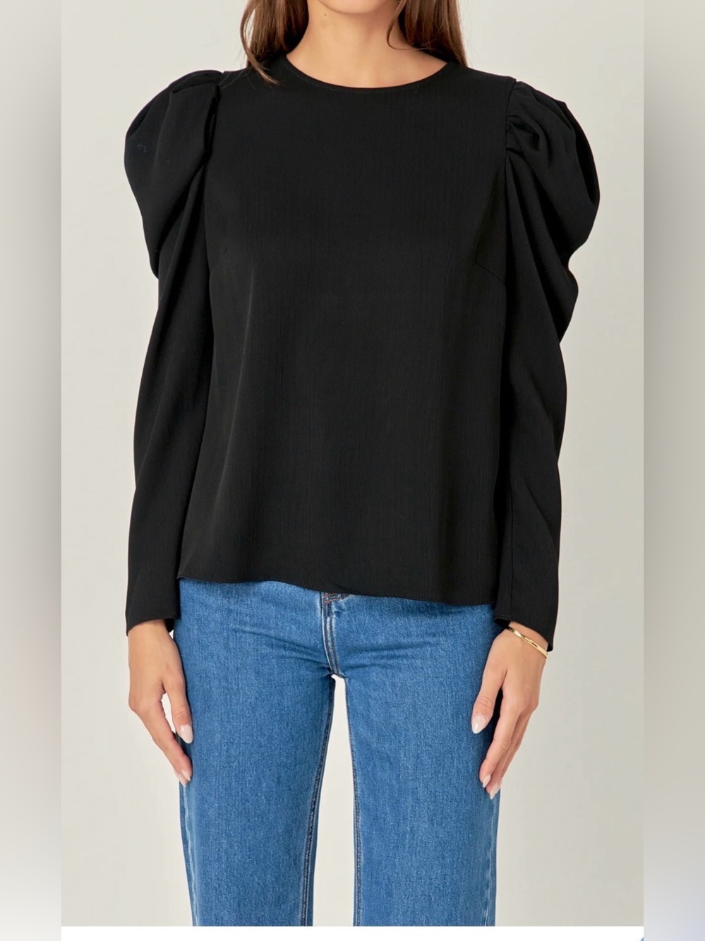 Nine West Black Puff-Sleeve Long Sleeve Knit Top ptp 21-23